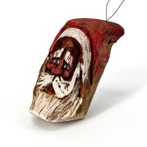 Brian Hall Signed Santa Carved Wood Folk Art Christmas Ornament